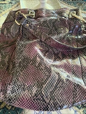 b. makowsky Purple and Black Snakeskin Tote Bag